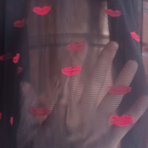 Black Pieces sheer top medium like new with red lips
