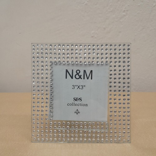 Glass photo frame with rhinestones 12.5x12.5cm new