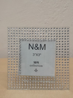 Glass photo frame with rhinestones 12.5x12.5cm new