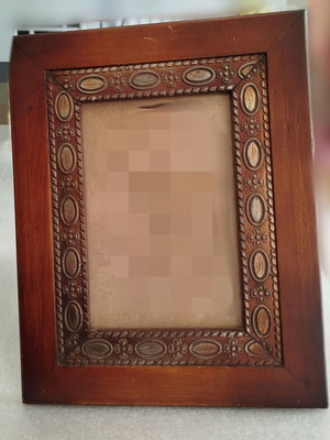 Vintage wooden photo frame used, 23 cm