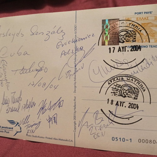 Postcard with original signatures of Olympians “Athens 2004"