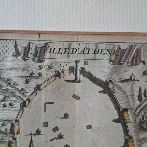 Engraving of Coronelli's Athens 1680 used, framed art