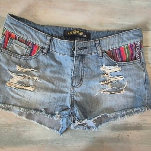 Attrattivo denim shorts used, size L, blue with colorful details