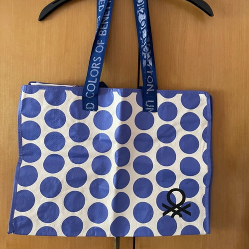 Benetton large multi-purpose shoulder bag with purple polka dots
