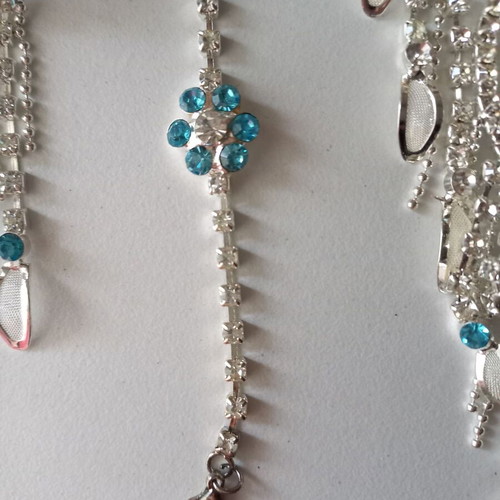 Faux Bijou necklace flower bracelet earrings set new silver turquoise
