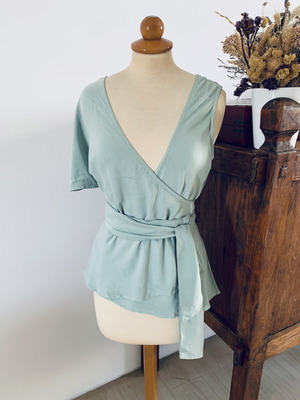 Ioanna Kourbela wrap blouse new, size S, aqua color with stain