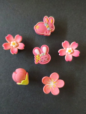 Crocs charms set with Easter bunny and flowers like new, pink multicolor