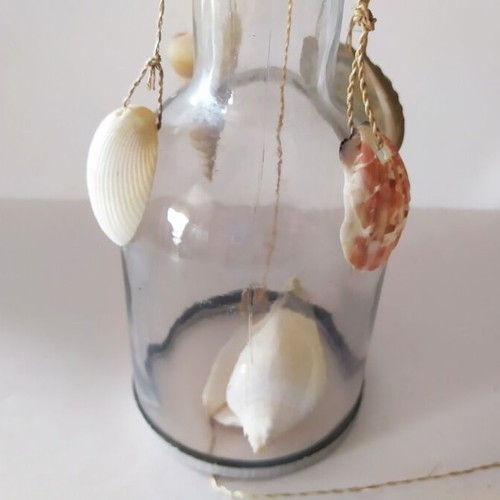 Hanging bottle with shells used, wind chime 58cm