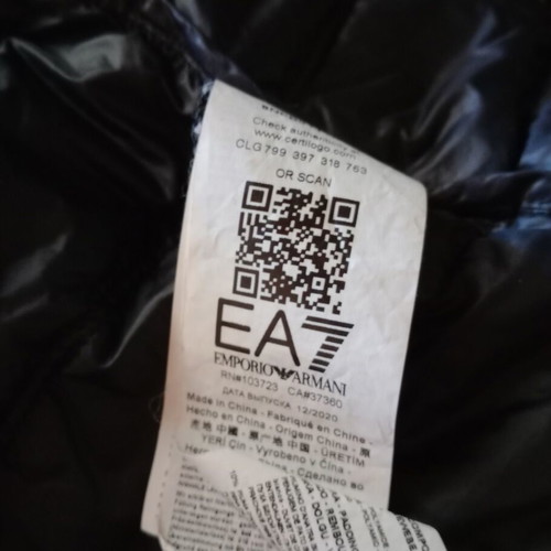 EA7 Emporio Armani men's puffer jacket, black, size L