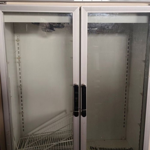 Professional equipment with 4 used refrigerators and supermarket shelves