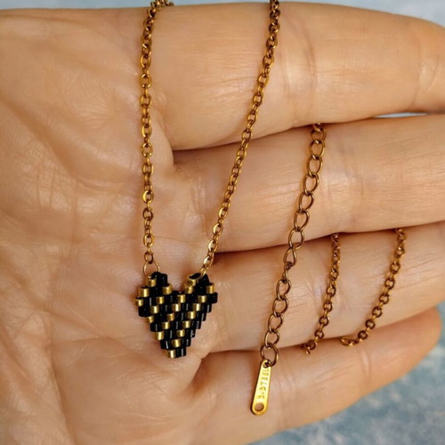 Steel heart necklace black gold made to order miyuki