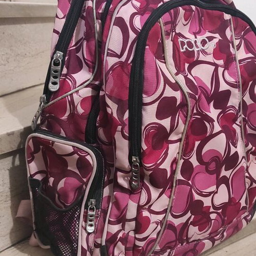 Polo school backpack used, pink fuchsia design