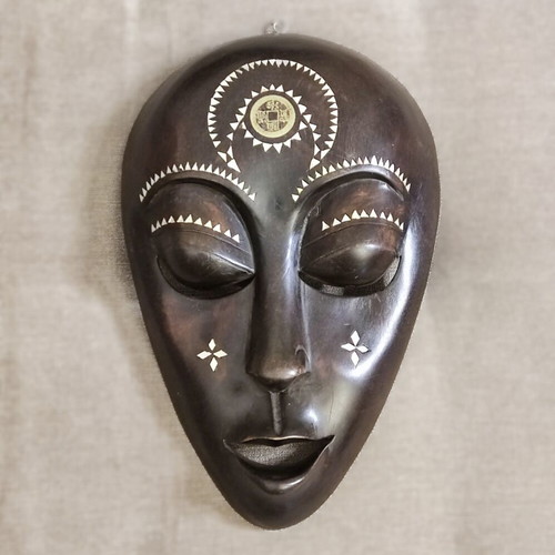 Handmade wooden Bali mask with mother of pearl inlay, like new