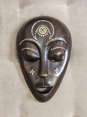 Handmade wooden Bali mask with mother of pearl inlay, like new