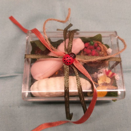 Rustic bathroom set with white lamb and pink pig soap
