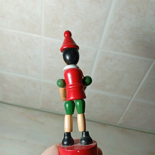 Wooden Pinocchio finger puppet used, classic decorative toy