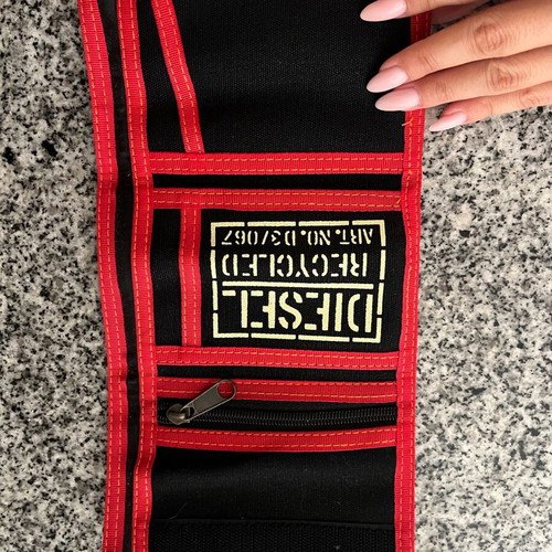 Diesel wallet new, recycled fabric black with red details