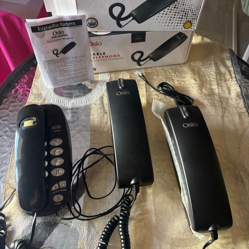 Osio cable telephones new, pack of 3, black wired