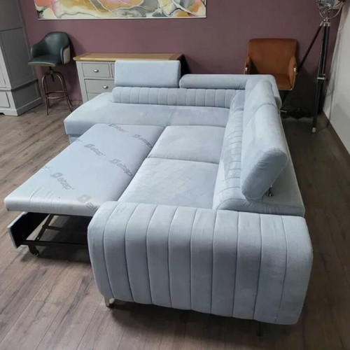 Light Blue Fabric Corner Sofa with Sleep Function and Storage Like New