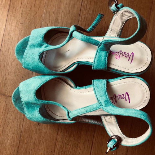 Women's platform sandal used, size 38, turquoise velvet