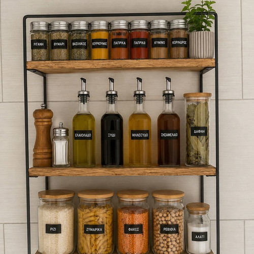 Hanging spice rack with hooks