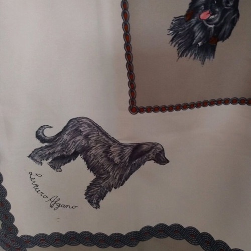 Satin scarf new with dog breed photos gray and silver