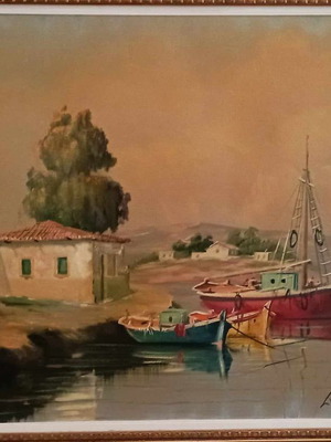 Ελαιογραφία σε καμβά Δ.Δημητρίου μεταχειρισμένη με μεγάλη κορνίζα