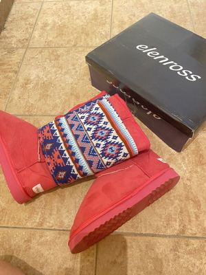 Women's boots with detachable knitted gaiter, new, pink, size 39
