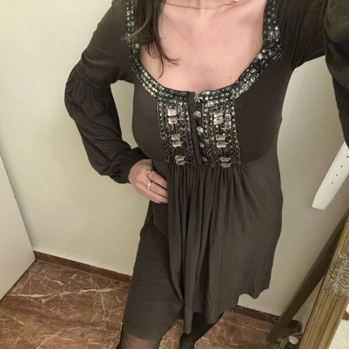 Airy dress used, brown with bust and sleeve design