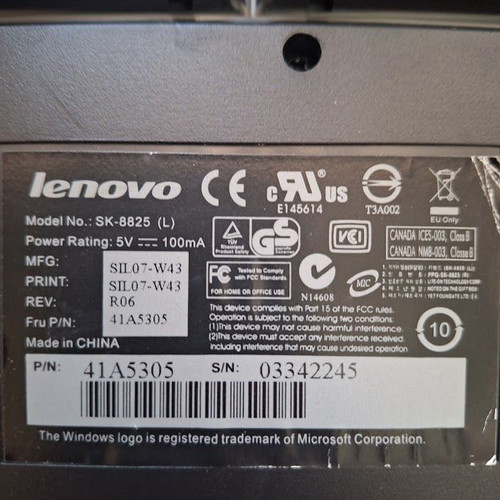 Lenovo SK-8825 Wired Keyboard like new, USB