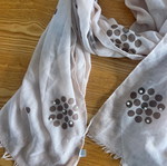 Large women's viscose scarf with pearls, beige and brown