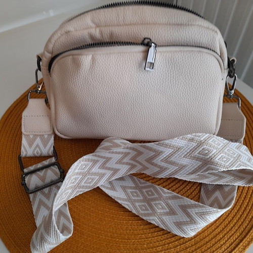 Beige crossbody bag new, artificial leather with multiple pockets