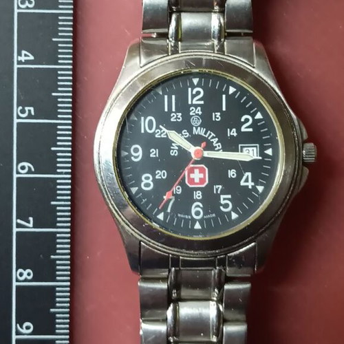 Swiss Military watch used, men's, silver, battery replacement needed