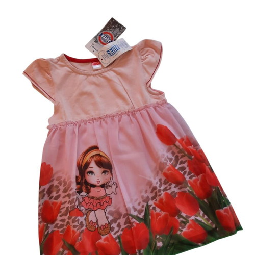Joyce girls' dress with poppies pink, new, size 3