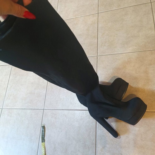 Sante over the knee boots black velvet, 15cm heel, like new