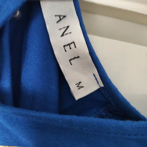 Anel blouse used, s/m size, blue with gold lettering