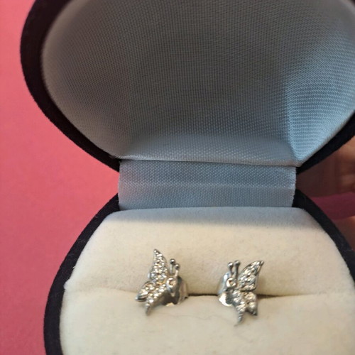 925 Earrings Stud Butterfly Like New, Silver