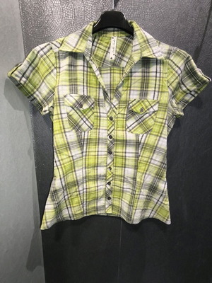 Cache Cache green checkered fitted shirt like new
