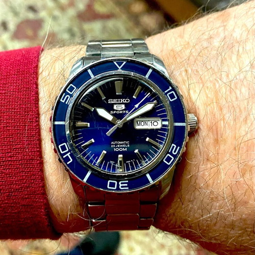 Seiko 5 Sports ανδρικό ρολόι μεταχειρισμένο, μπλε καντράν, αυτόματο