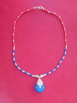 Handmade necklace with natural Iranian lapis and coral stones, new