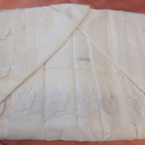 Palamaiki double bed sheets with lace, 100% cotton, new