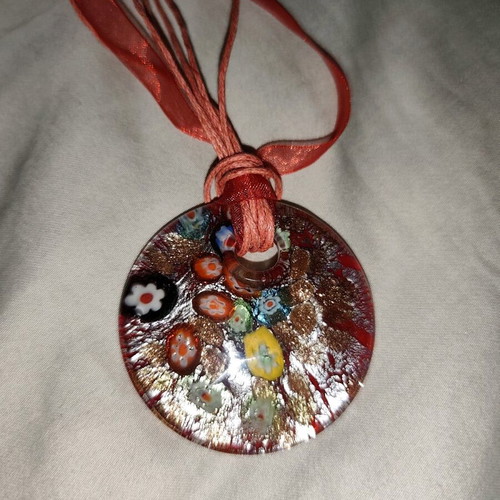 Vintage Murano Glass Millefiori & Gold Leaf Necklace new, multicolor