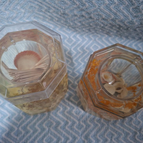 Toothpick holders like new, plastic, one with lid