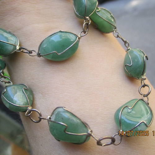 Aventurine Basket Necklace new, 80 cm length, green silver