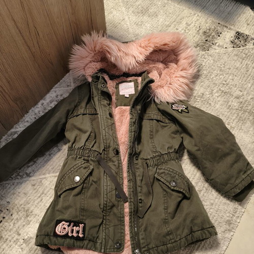 Parka jacket for girl 4 years old used, khaki with pink lining