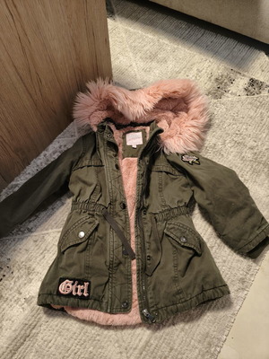 Parka jacket for girl 4 years old used, khaki with pink lining