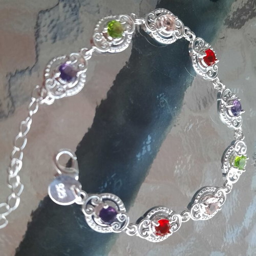 925 silver bracelet with red, blue and green stones