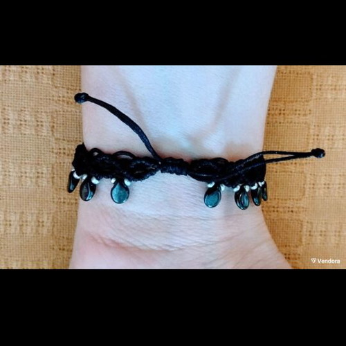 Boho Glam Macrame Bracelet with Black Drops like new, adjustable handmade