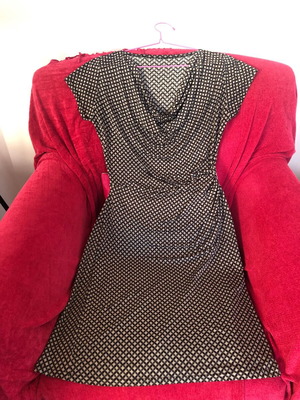 Draped dress used with geometric pattern in black and gray