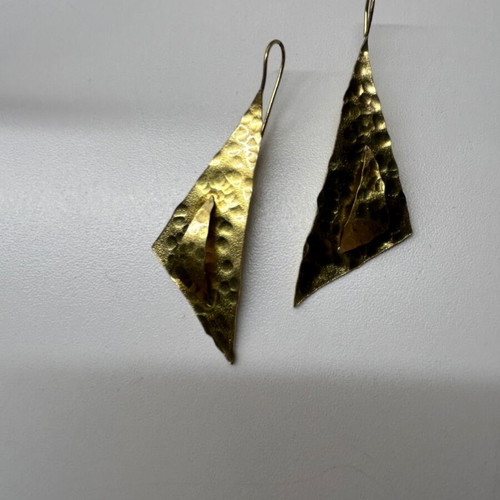 Handmade gold hammered geometric dangle earrings new